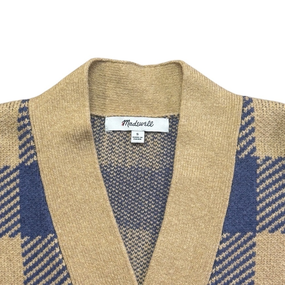 Madewell Women Blue Tan Buffalo Check Plaid V-Neck Button Cardigan Sweater Small - Picture 6 of 6